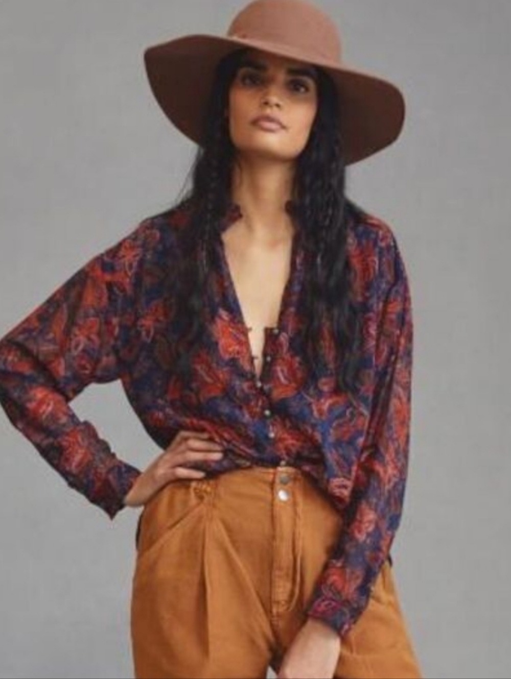 Pilcro The Tavi Floral Top With Button Front